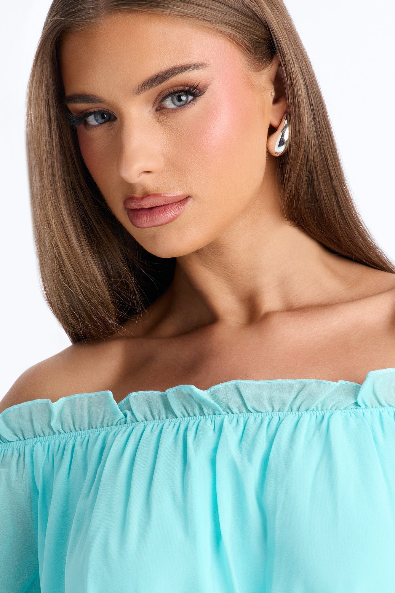 Paulina Ruffle Chiffon Mini Dress - Blue