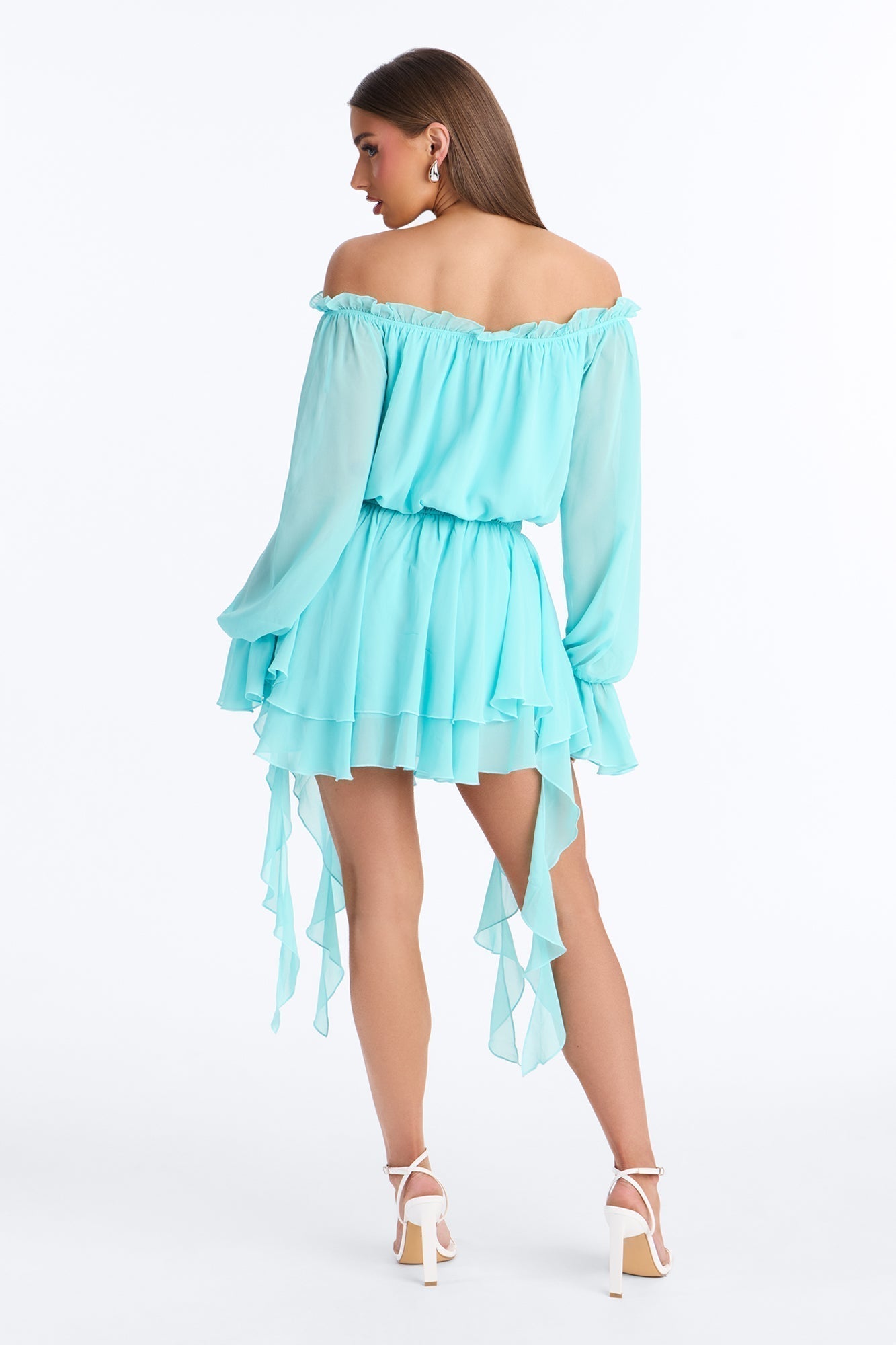 Paulina Ruffle Chiffon Mini Dress - Blue