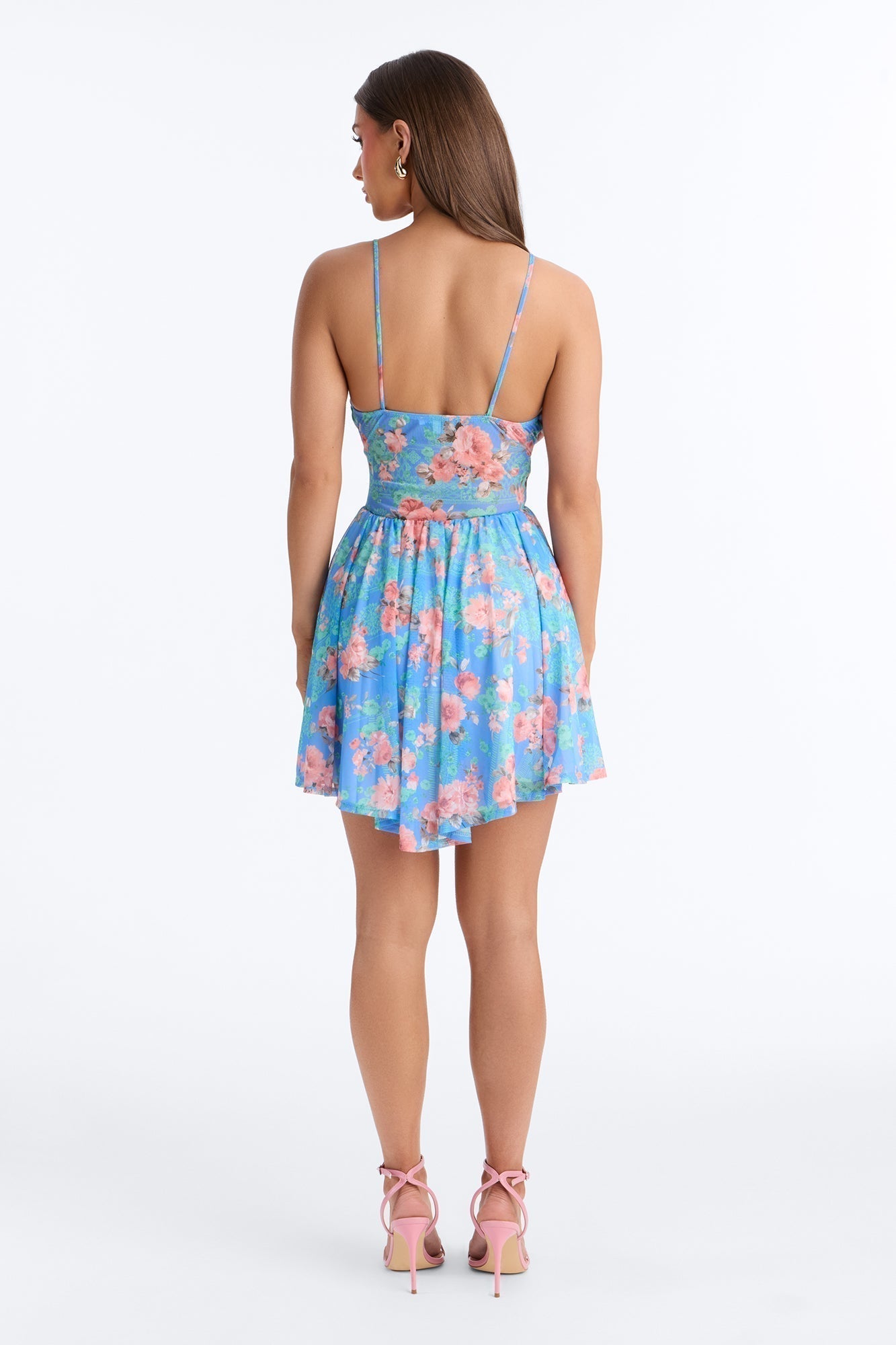 Sidney Floral Mesh Mini Dress - Blue/combo