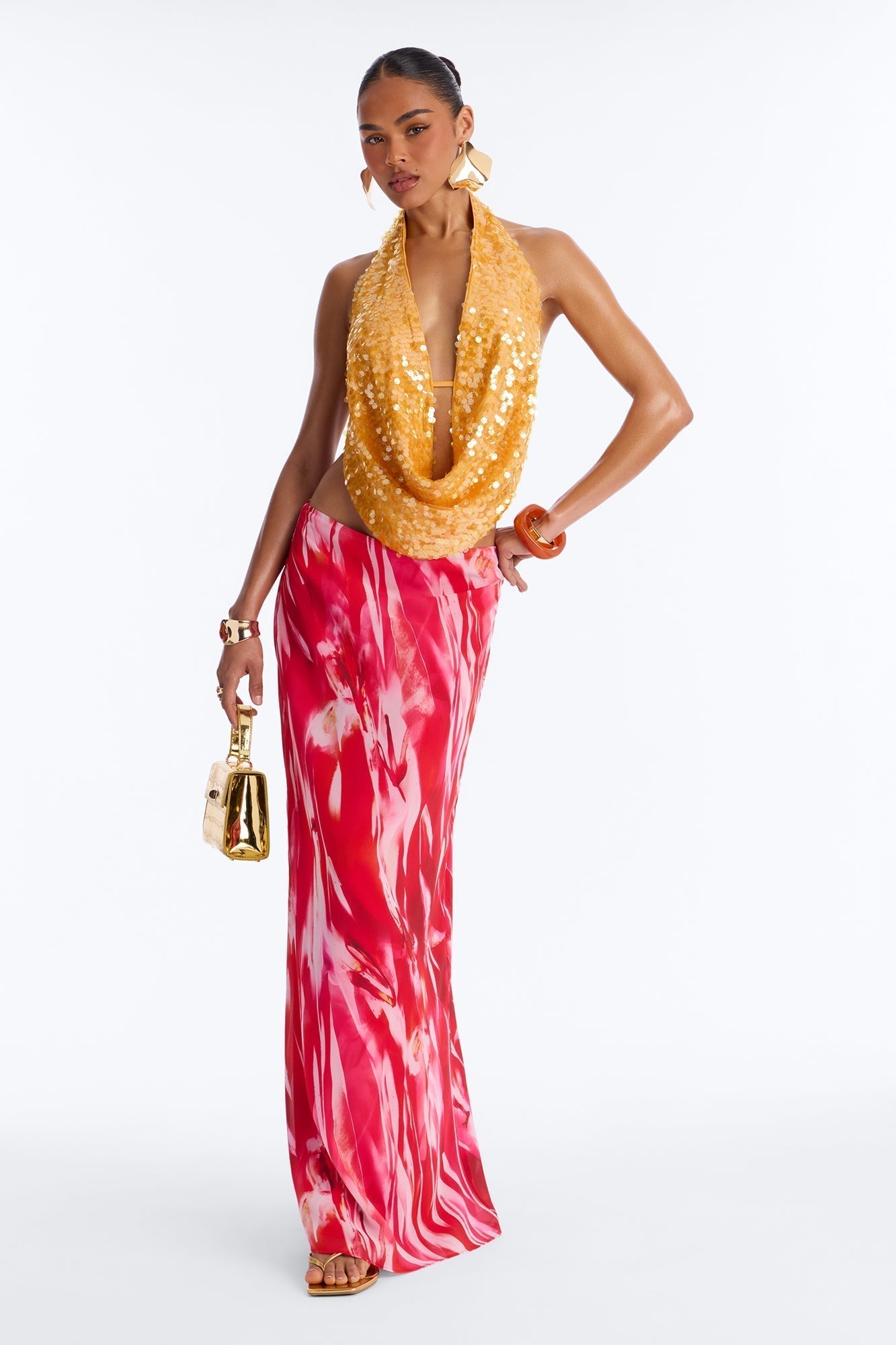 Hot Tropic Chiffon Floral Maxi Skirt - Hot Pink/combo