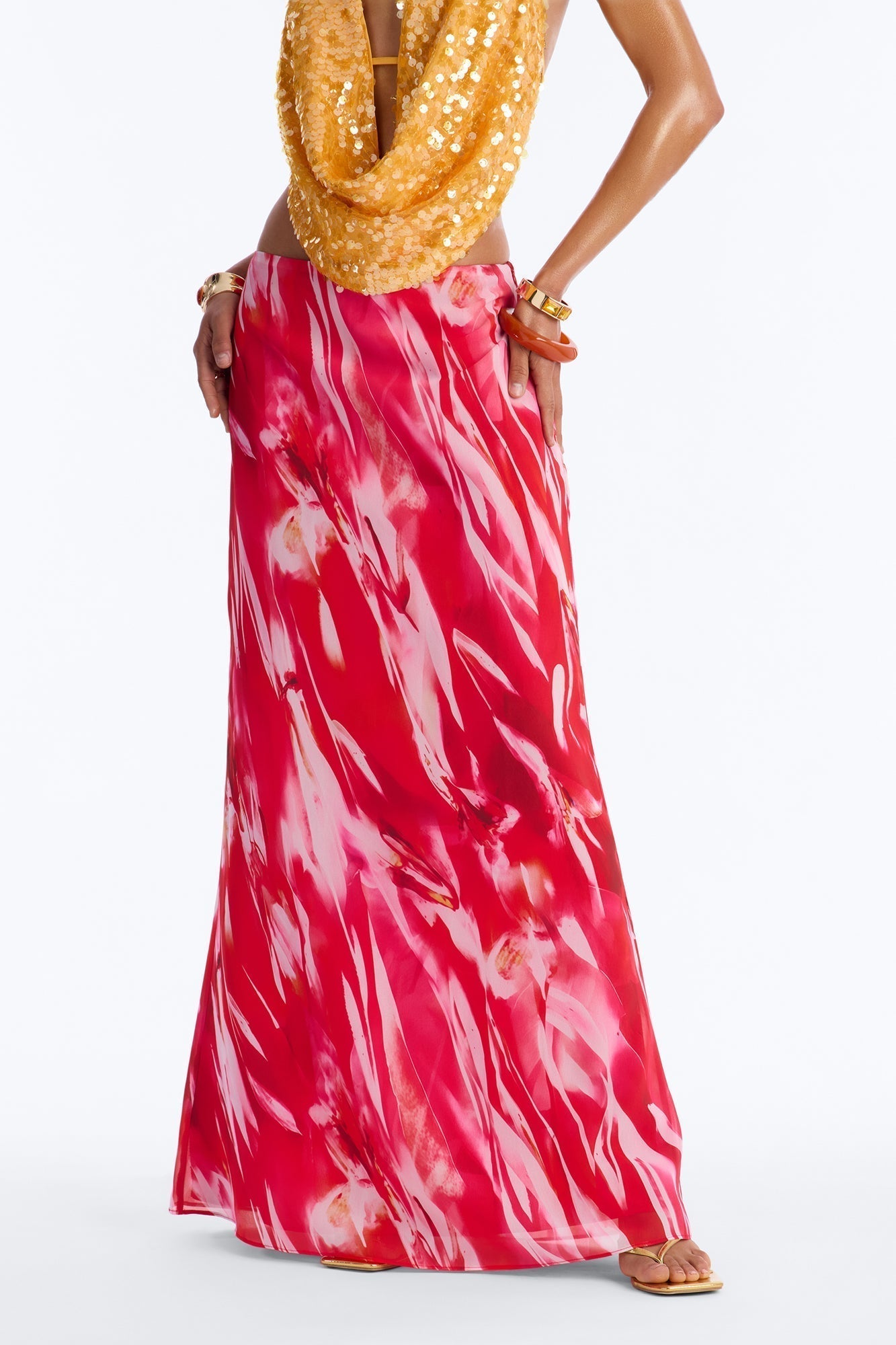 Hot Tropic Chiffon Floral Maxi Skirt - Hot Pink/combo