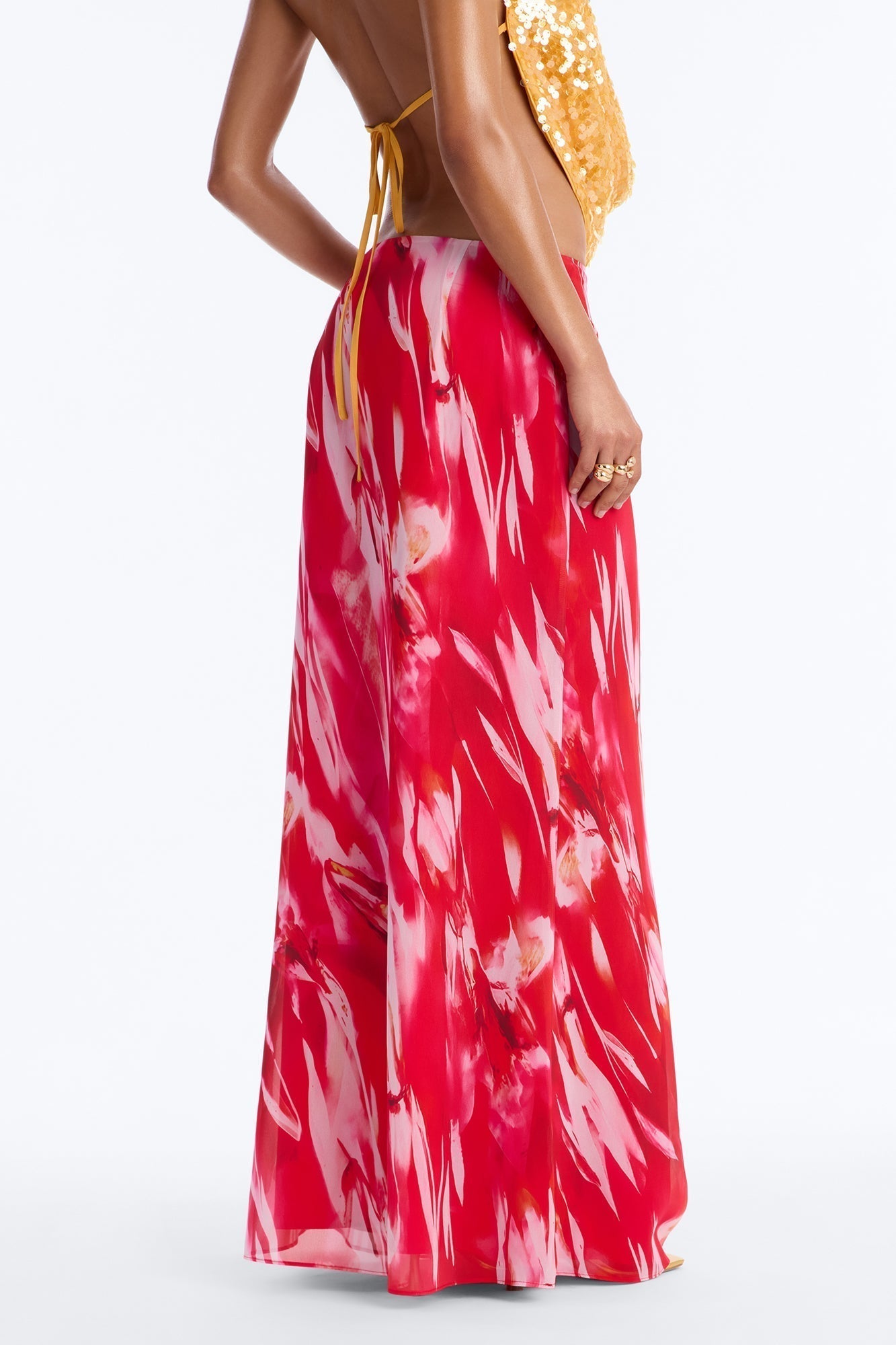 Hot Tropic Chiffon Floral Maxi Skirt - Hot Pink/combo