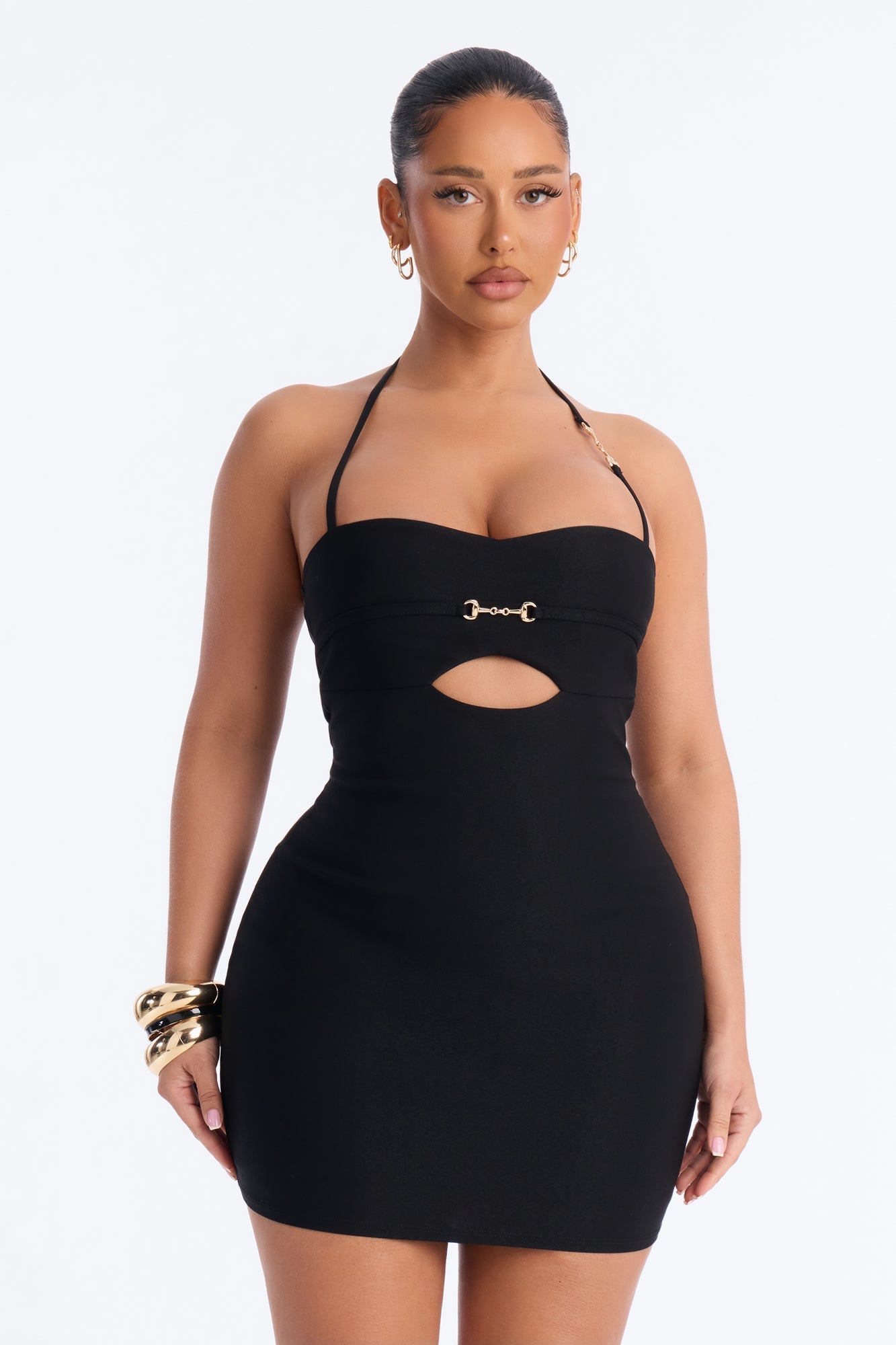 Veronica Cut Out Halter Mini Dress - Black