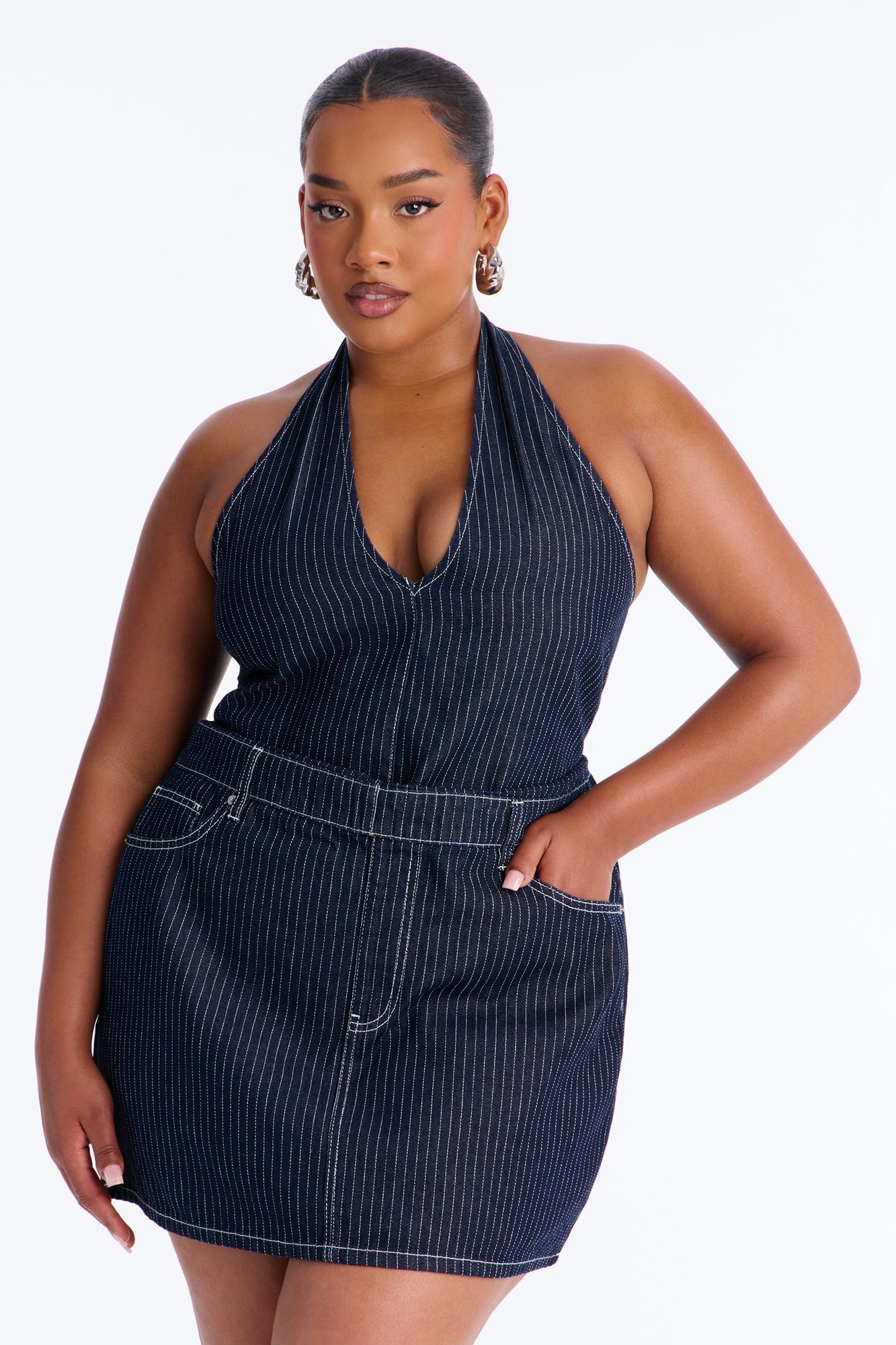 Alexa Halter Denim Mini Dress - Dark Wash
