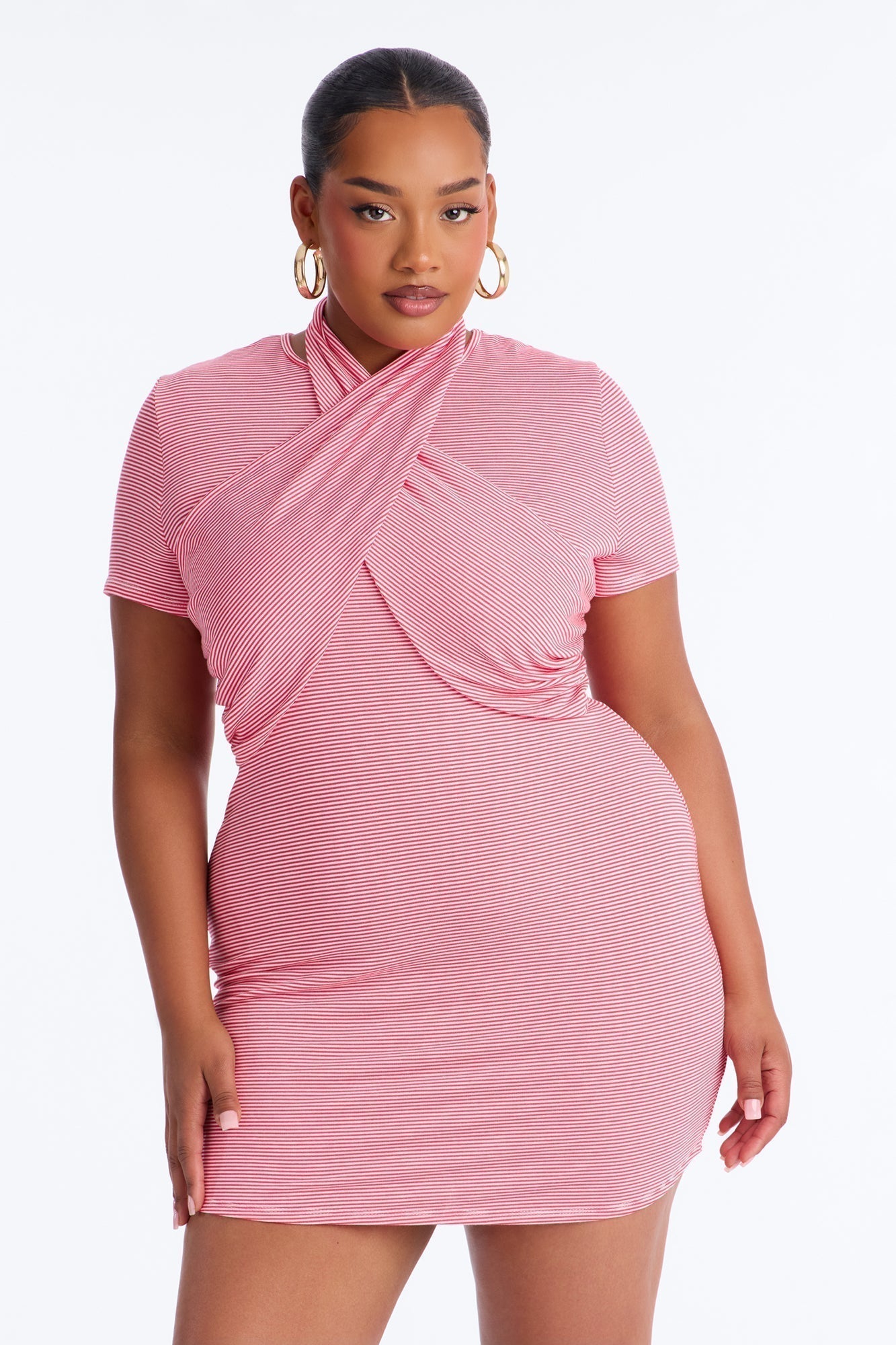 Jayla Striped T Shirt Mini Dress - Red/combo