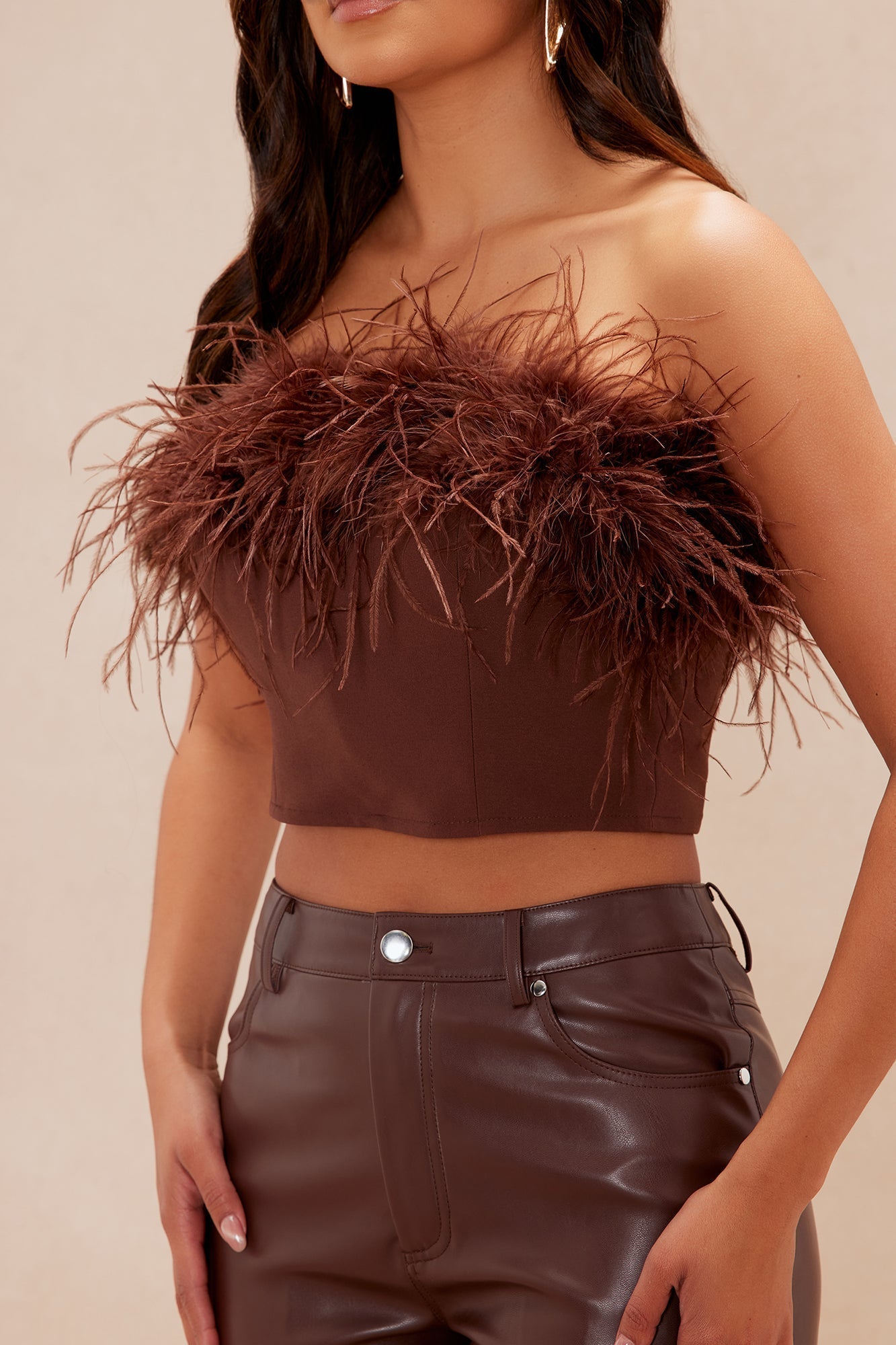 My Era Feather Crop Top - Chocolate