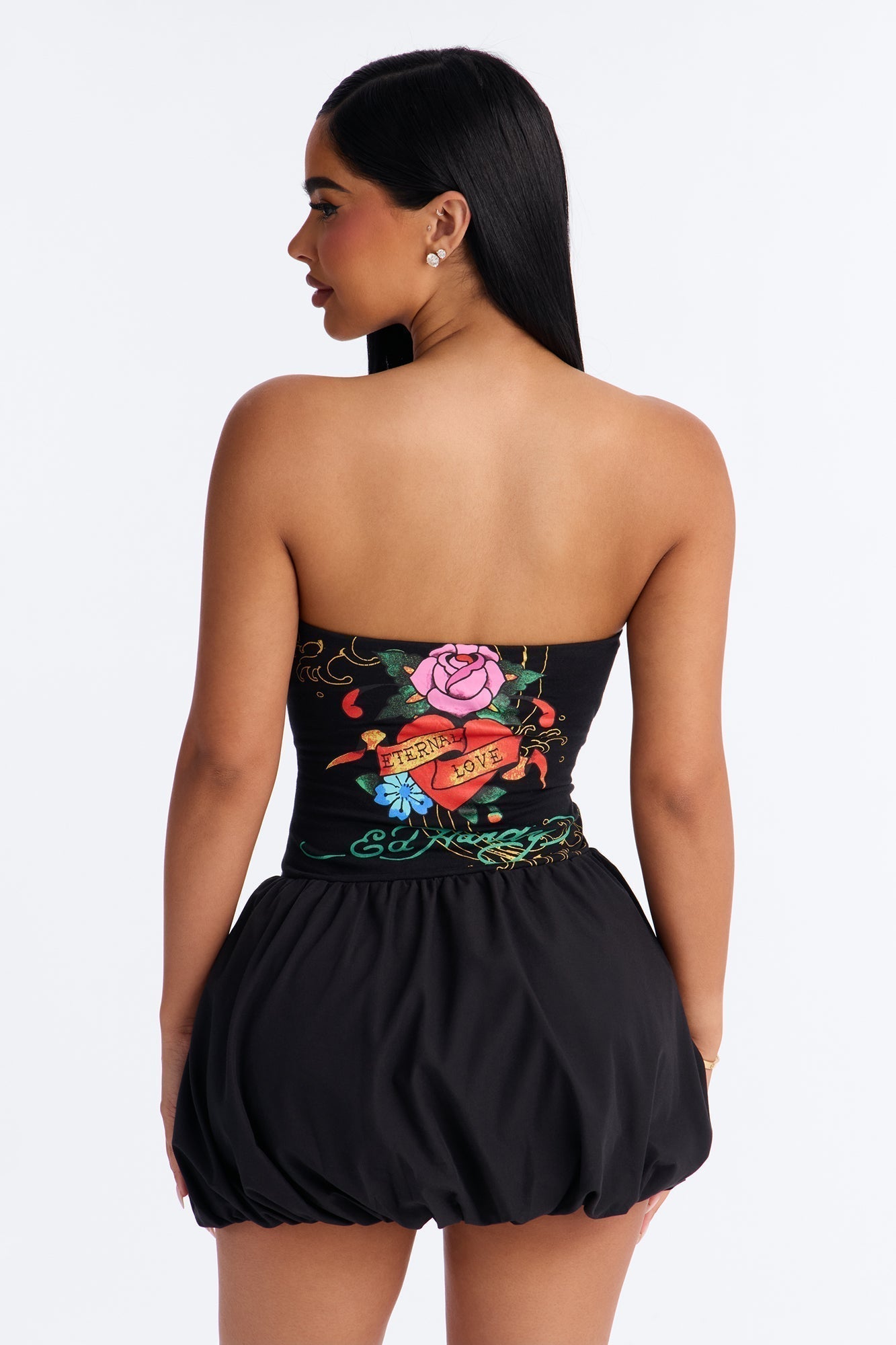 Ed Hardy Eternal Love Bubble Mini Dress - Black