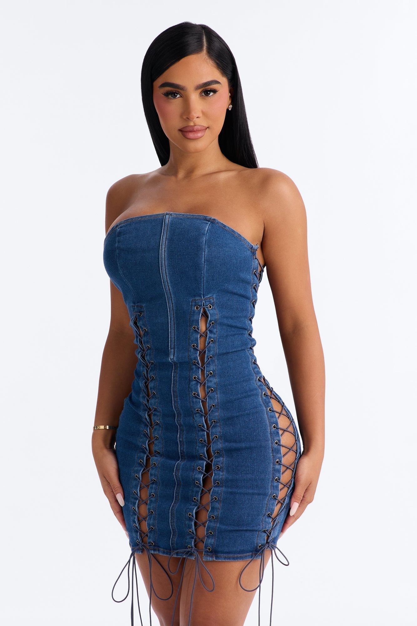 Free Spirit Denim Mini Dress - Medium Wash