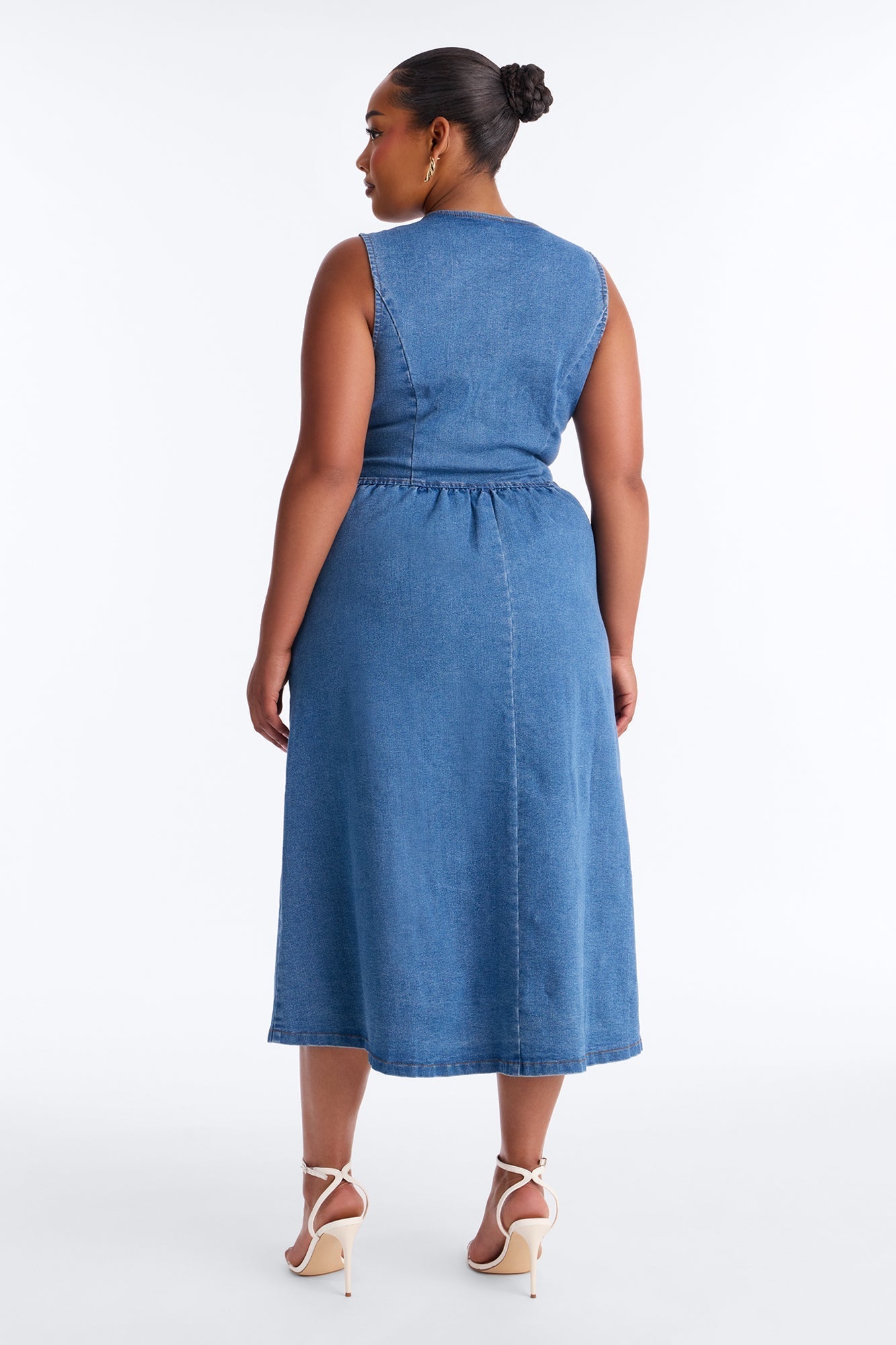 Rory Pleated Denim Midi Dress - Medium Wash