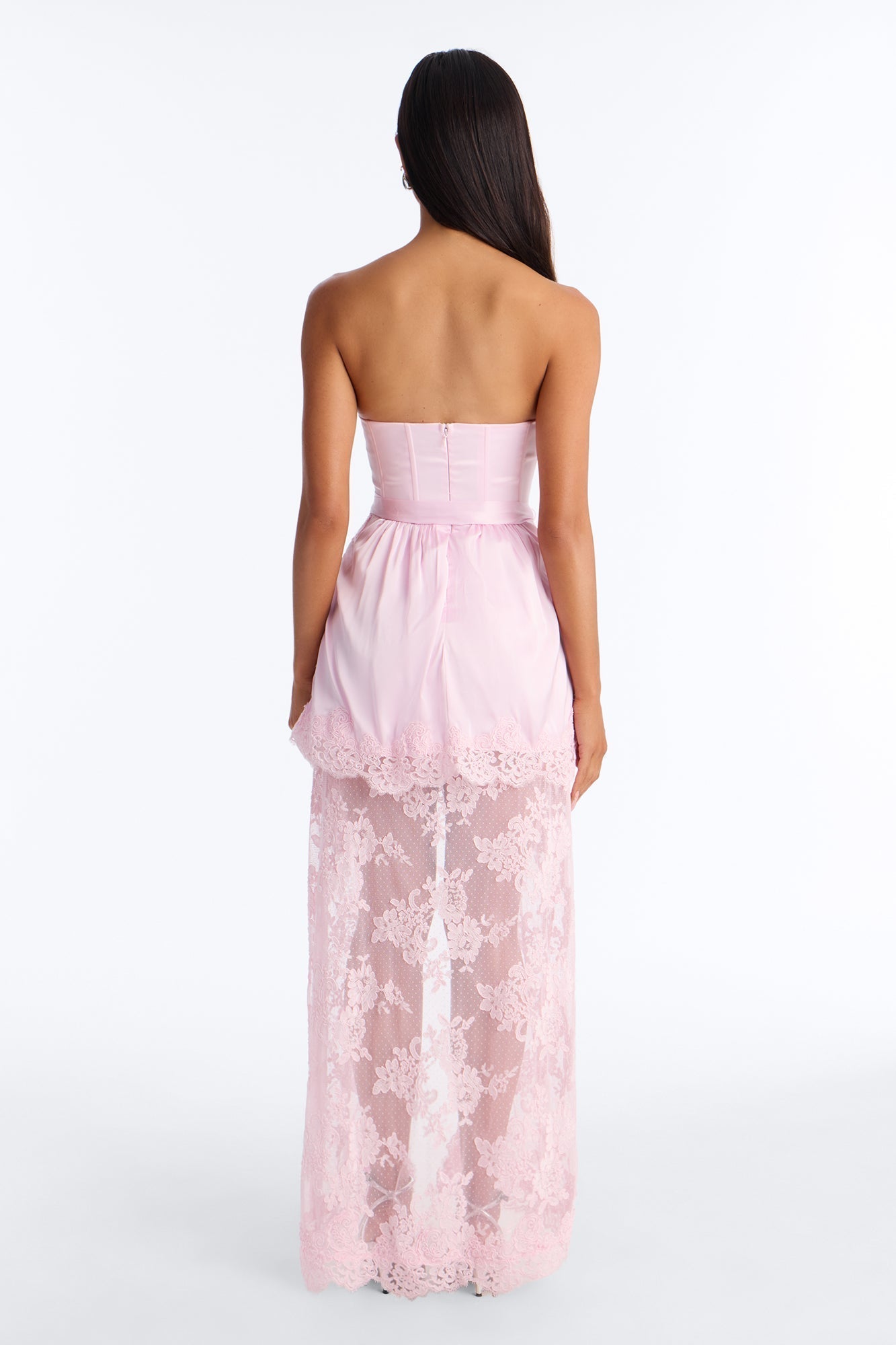 Lana Draped Lace Satin Gown - Pink