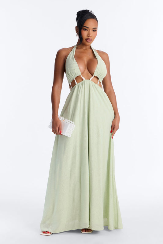 Summer Glowing Pearl Maxi Dress - Sage