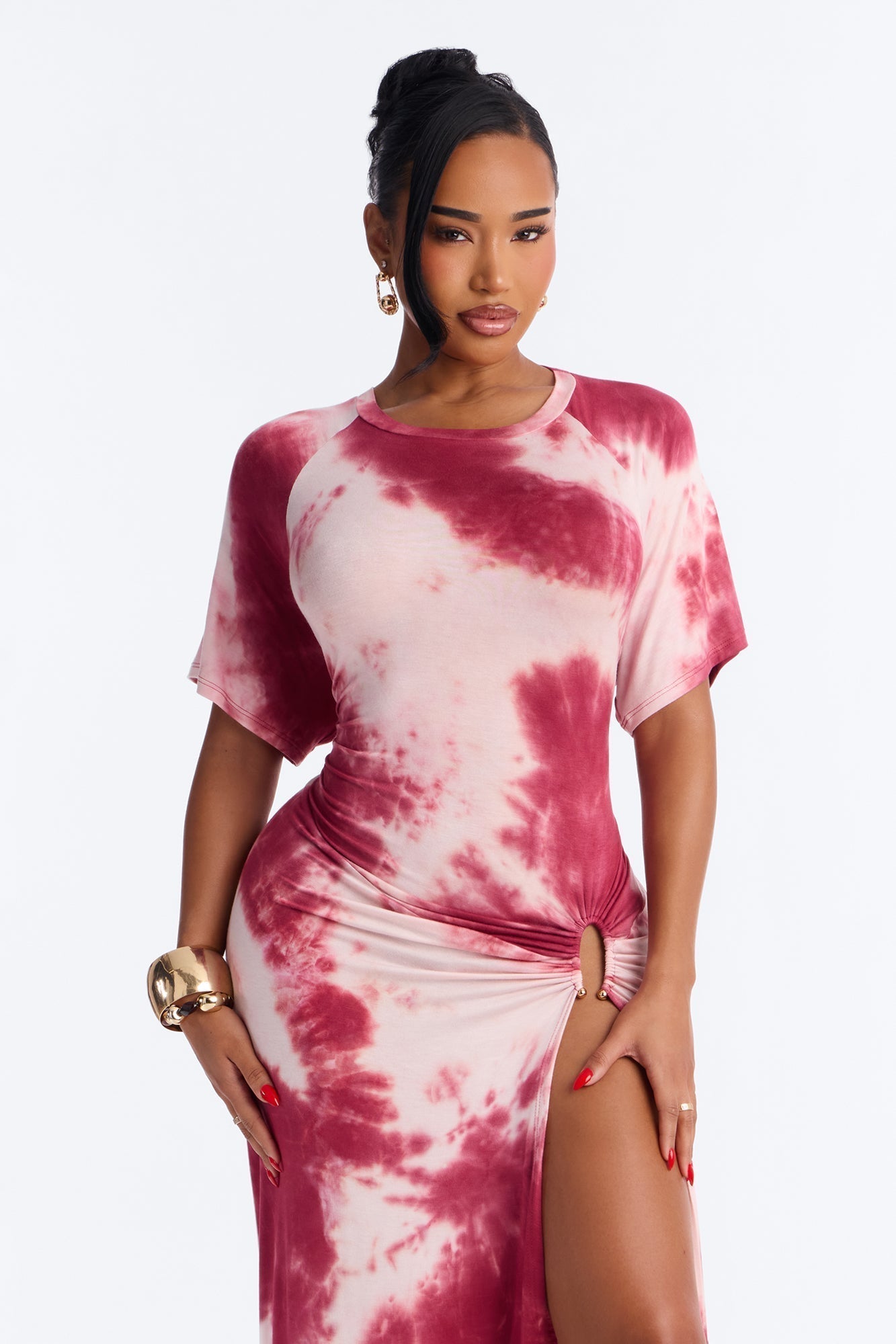 Leilani Tie Dye Maxi Dress - Burgundy/combo