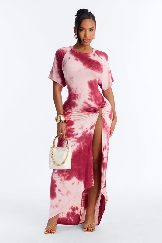 Leilani Tie Dye Maxi Dress - Burgundy/combo