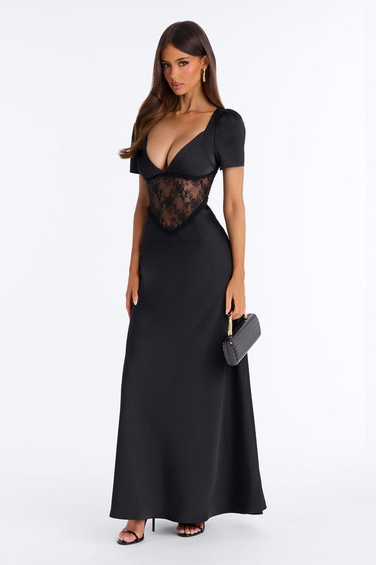 Lace Daydream Satin Maxi Dress - Black