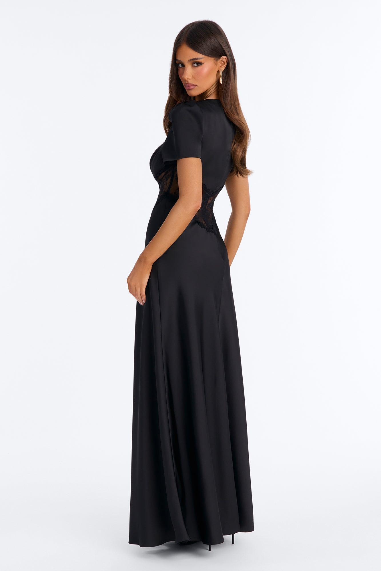 Lace Daydream Satin Maxi Dress - Black