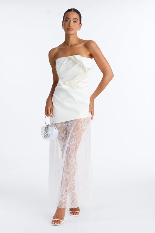 Gala Couture Sheer Lace Maxi Dress - White