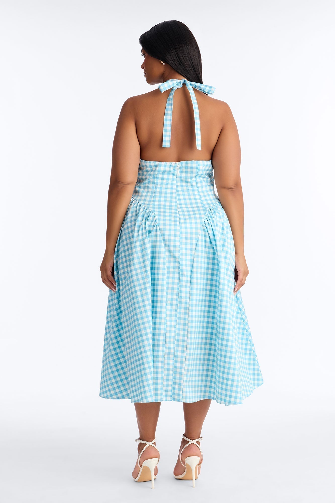 Mara Corset Gingham Midi Dress - Blue/combo
