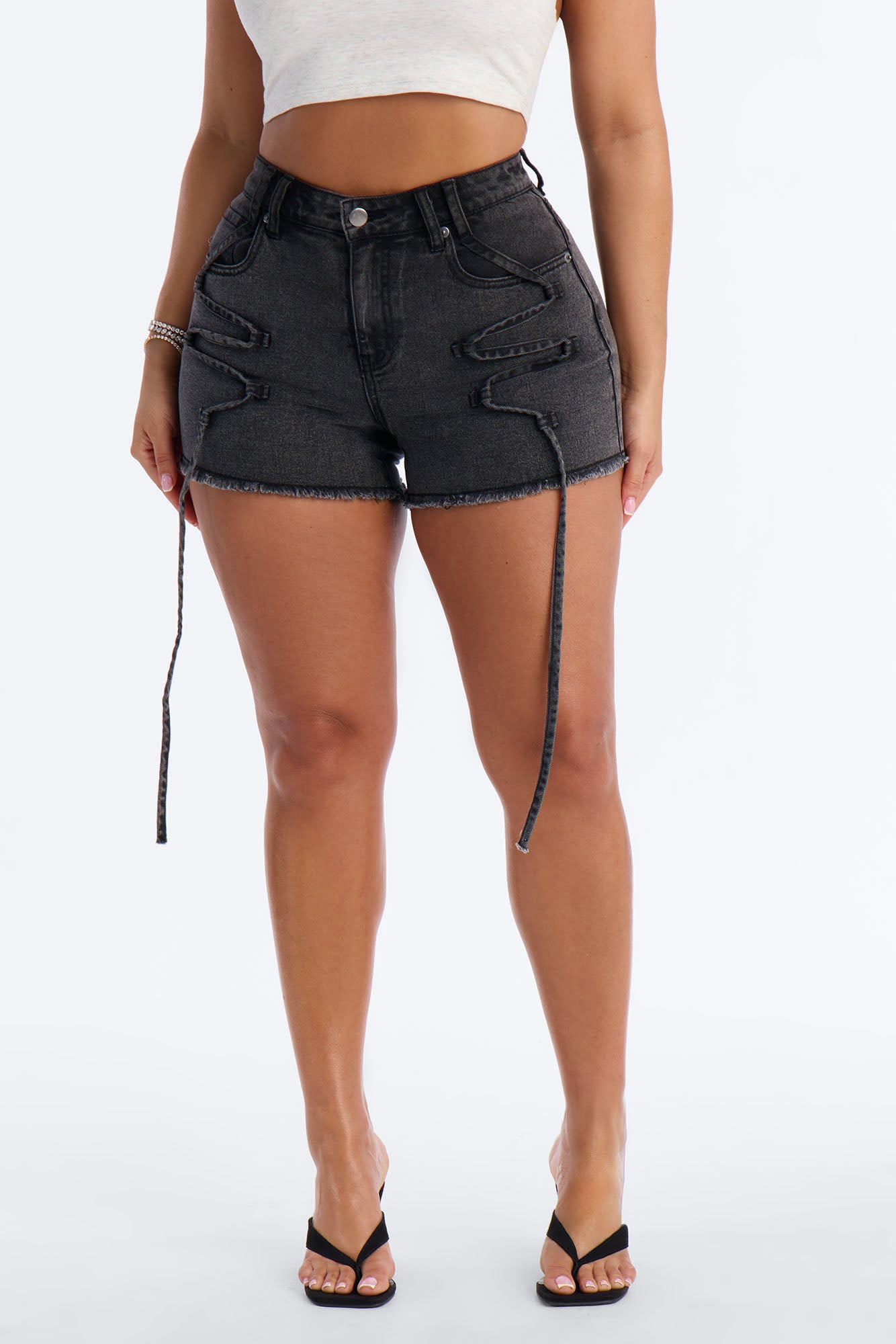 Loop Me In Stretch Denim Shorts - Black Wash