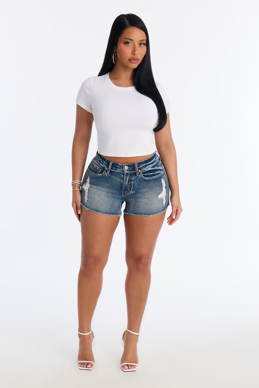 Absolutely Thriving Stretch Denim Cut Off Shorts - Vintage Wash