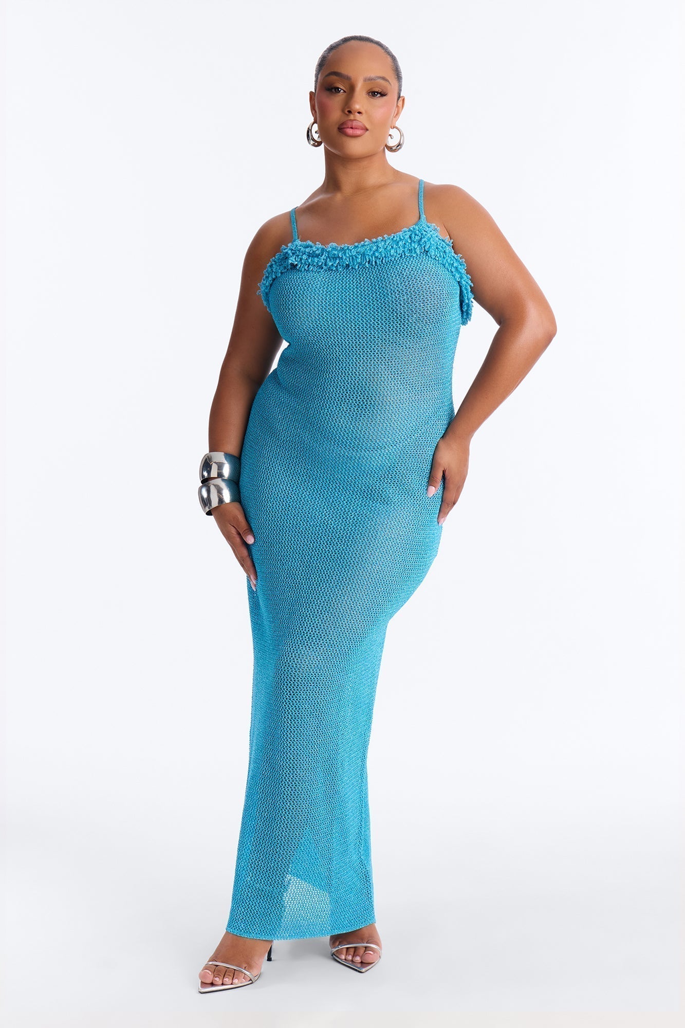 All That Glitters Crochet Maxi Dress - Aqua