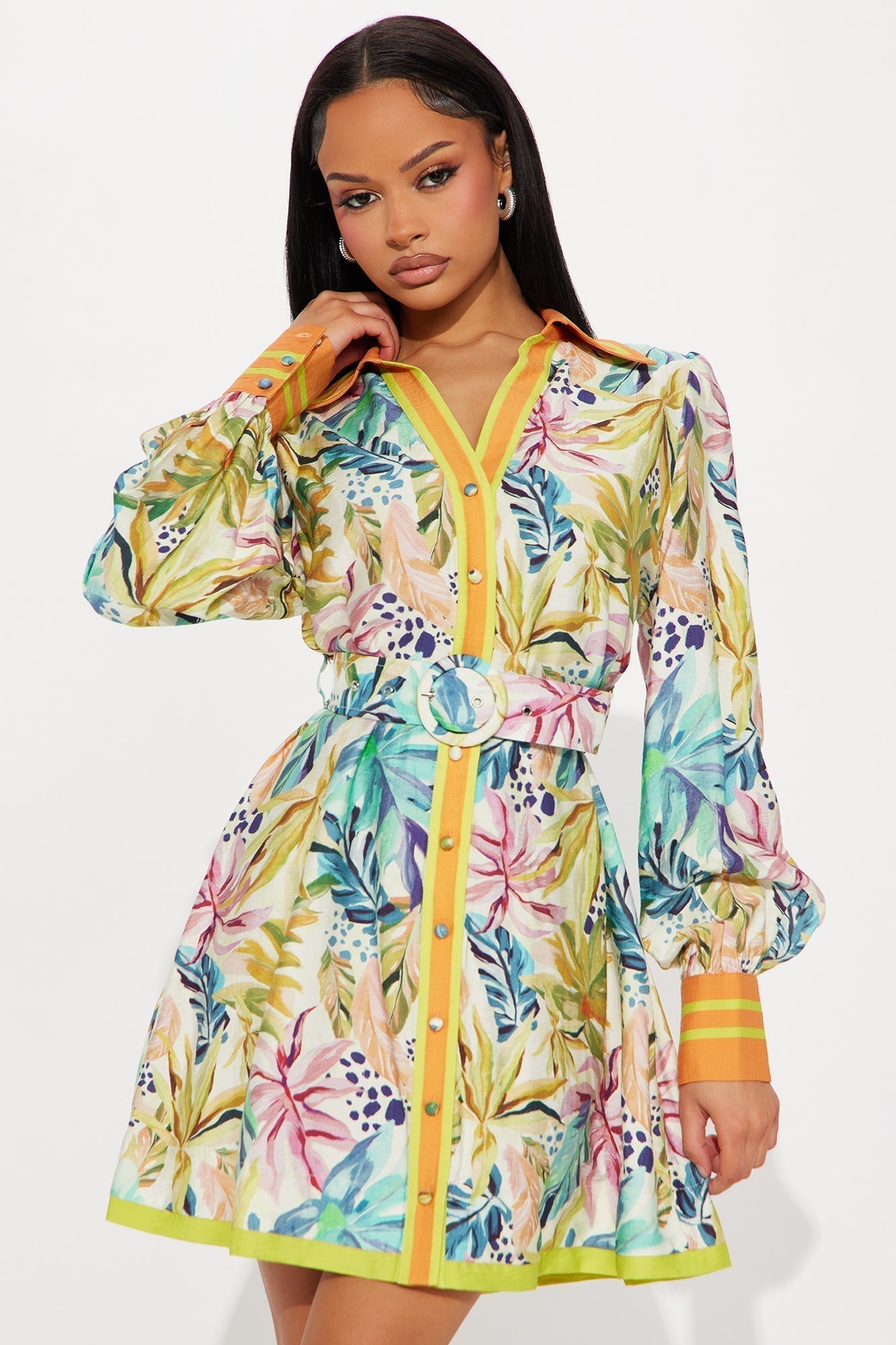 Coralie Belted Linen Micro Mini Dress - Multi Color