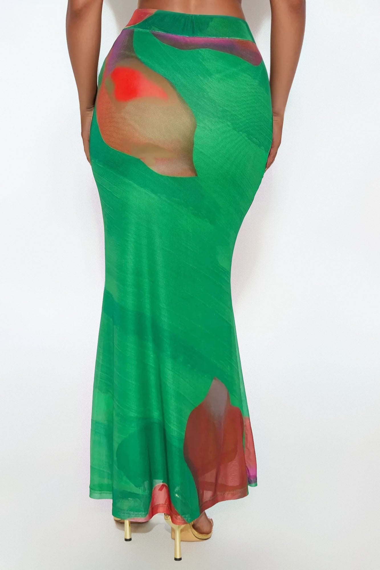 Into The Night Floral Mesh Maxi Skirt - Green/combo
