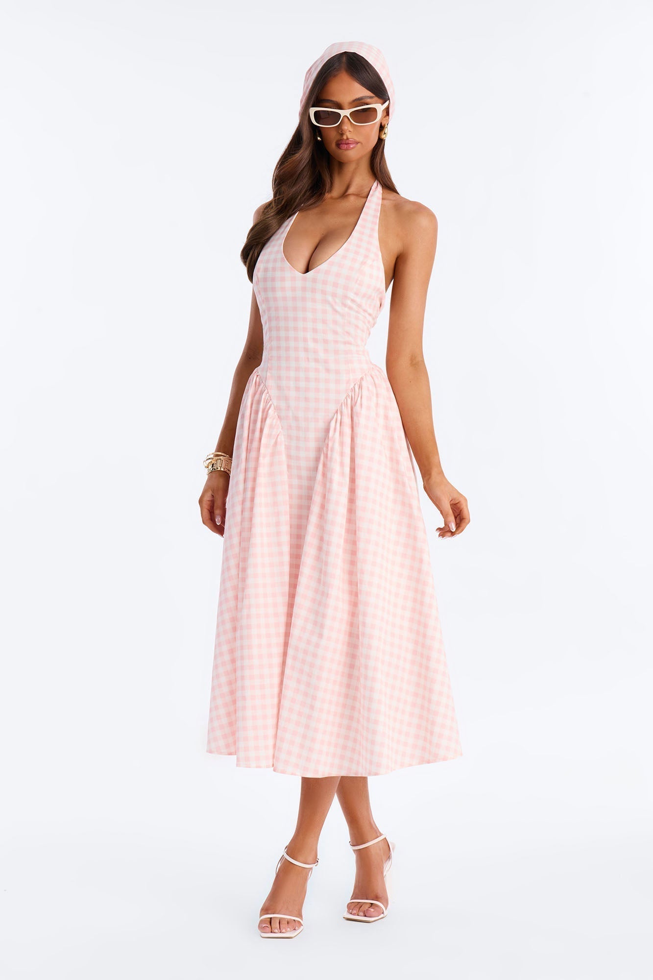 Mara Corset Gingham Midi Dress - Pink/combo