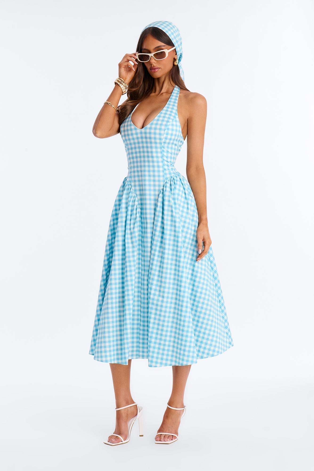 Mara Corset Gingham Midi Dress - Blue/combo