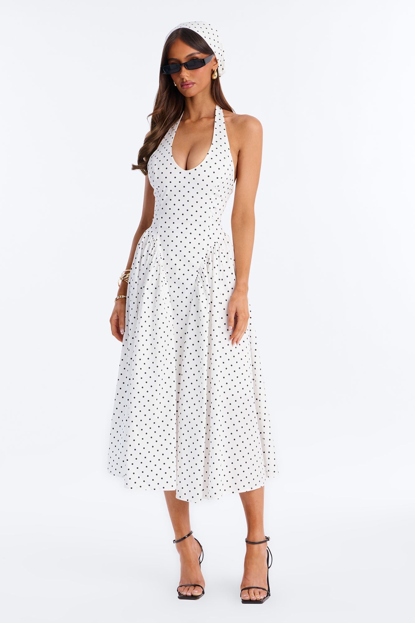 Mara Corset Polka Dot Midi Dress - White/Black