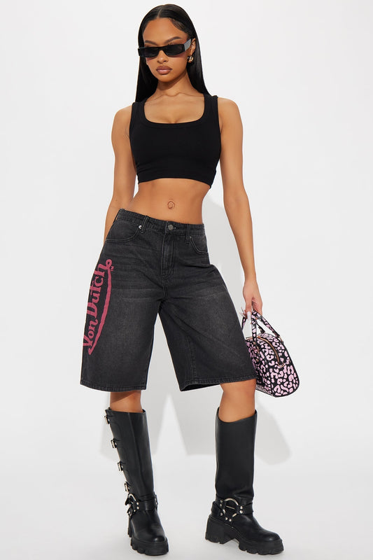 Von Dutch Eyeball Denim Jorts - Black Wash