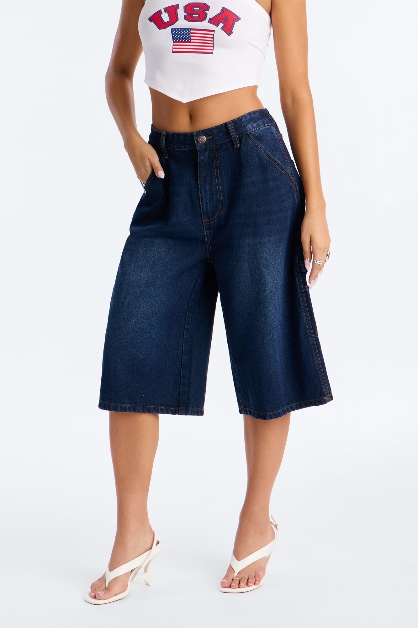 One Chance Carpenter Denim Jorts - Dark Wash