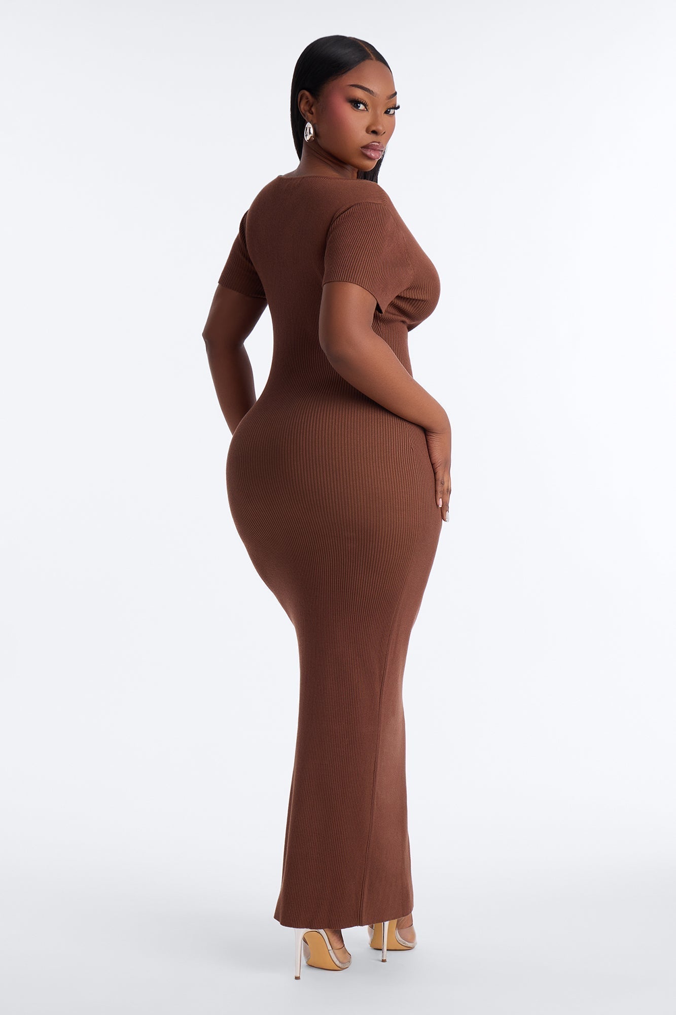 Zariah Ribbed Maxi Dress - Brown
