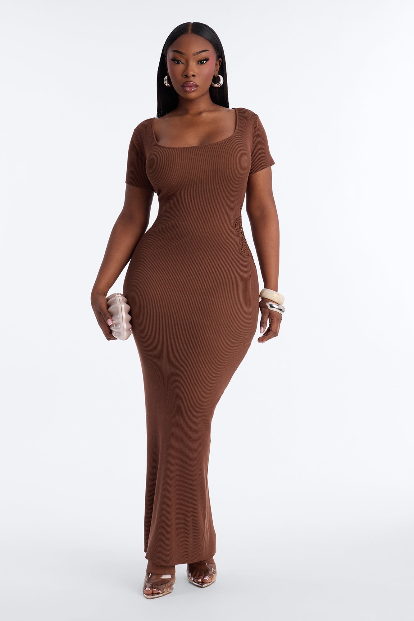 Zariah Ribbed Maxi Dress - Brown
