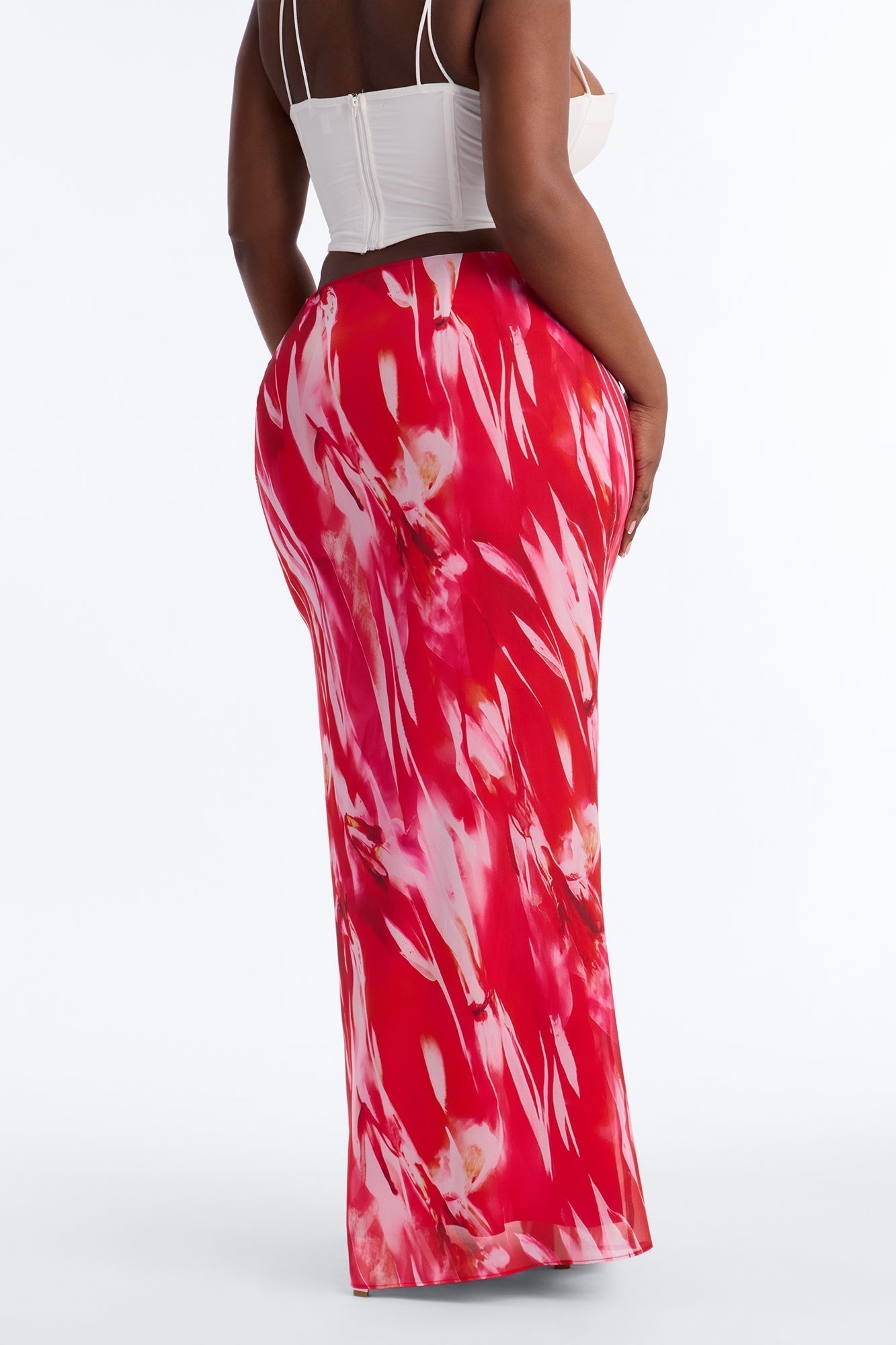 Hot Tropic Chiffon Floral Maxi Skirt - Hot Pink/combo