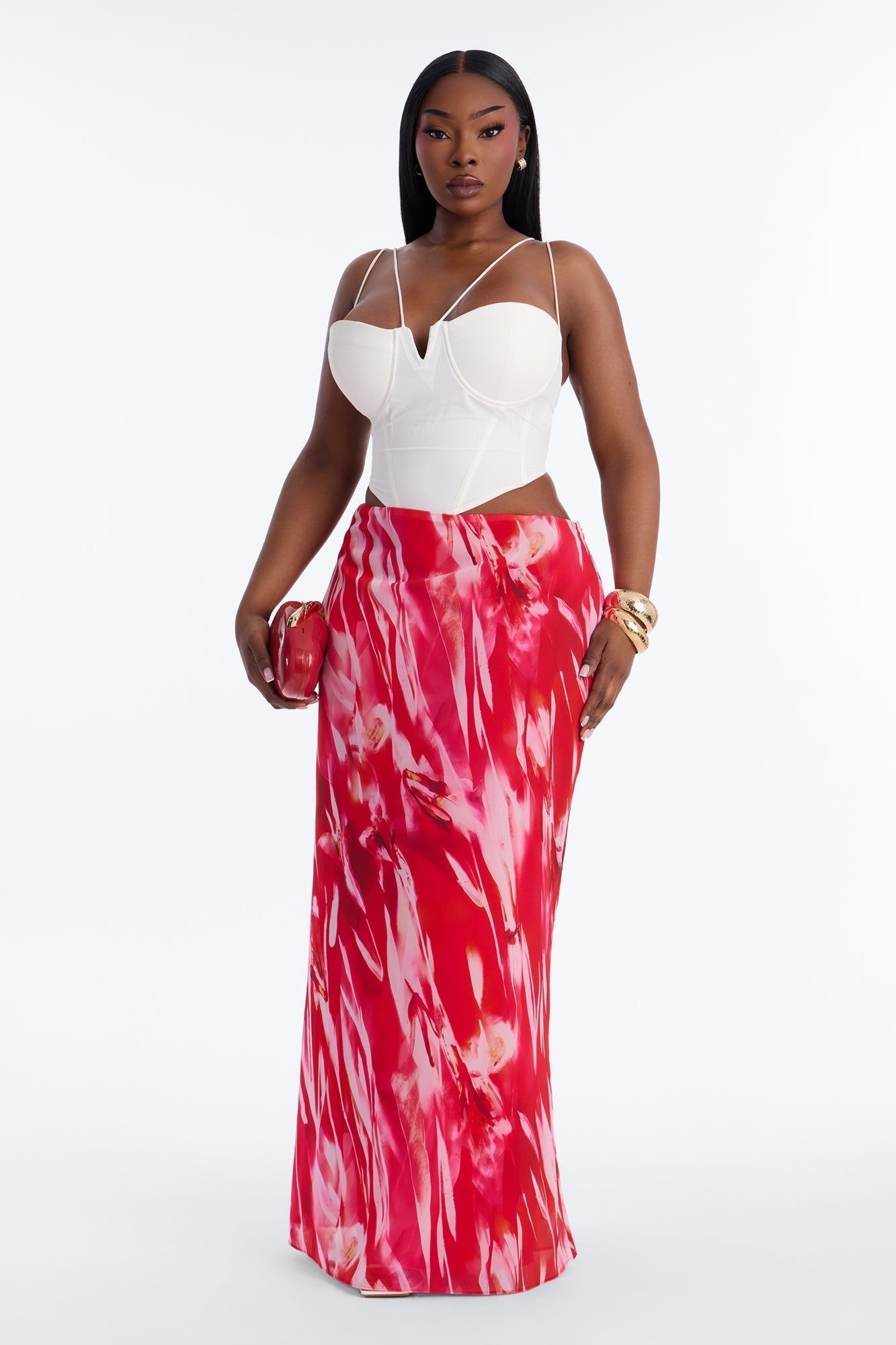 Hot Tropic Chiffon Floral Maxi Skirt - Hot Pink/combo