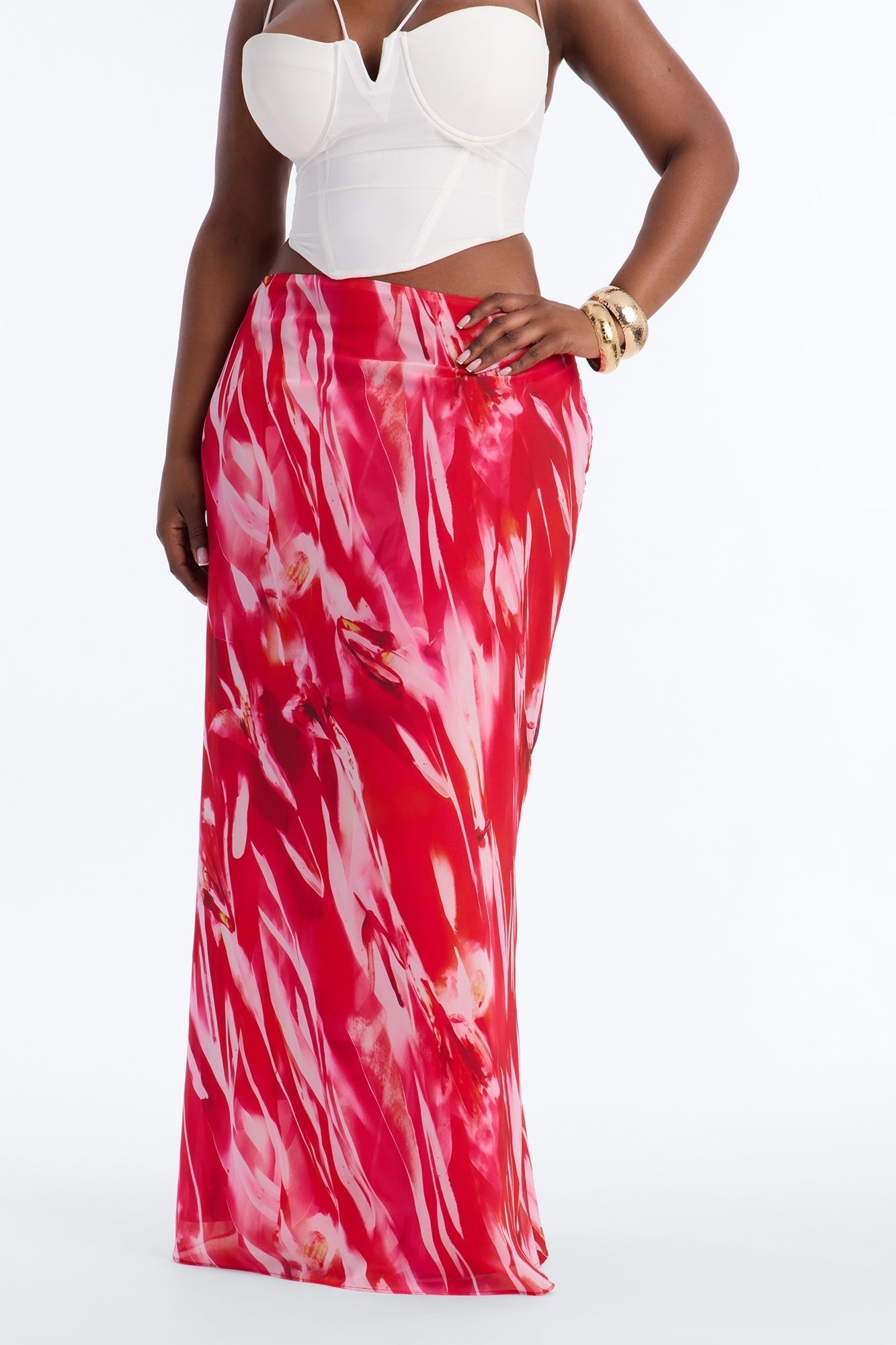 Hot Tropic Chiffon Floral Maxi Skirt - Hot Pink/combo