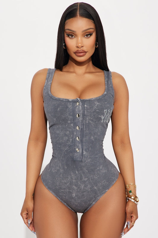 New York Washed Bodysuit - Charcoal