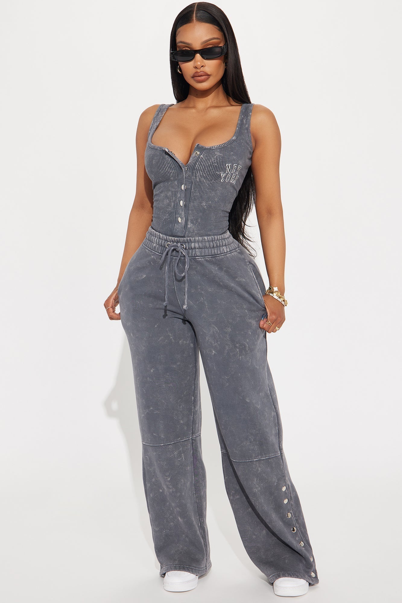 New York Washed Bodysuit - Charcoal