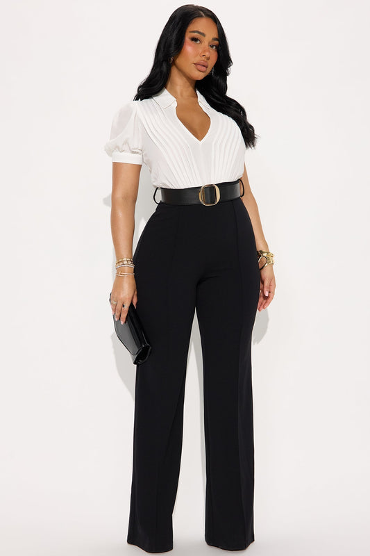 Solany Belted Jumpsuit - White/Black