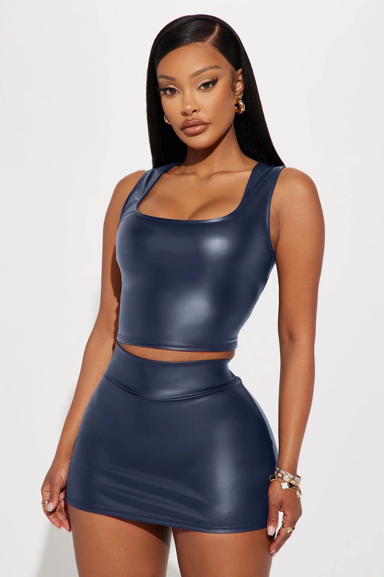 Missy Faux Leather Mini Skort - Midnight Blue