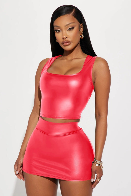 Missy Faux Leather Mini Skort - Hot Pink