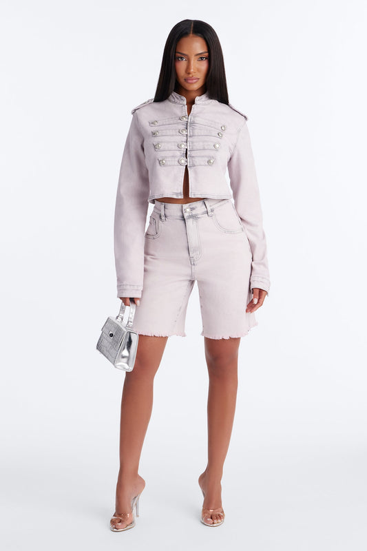 Pink Parade Denim Bermuda Shorts - Pink