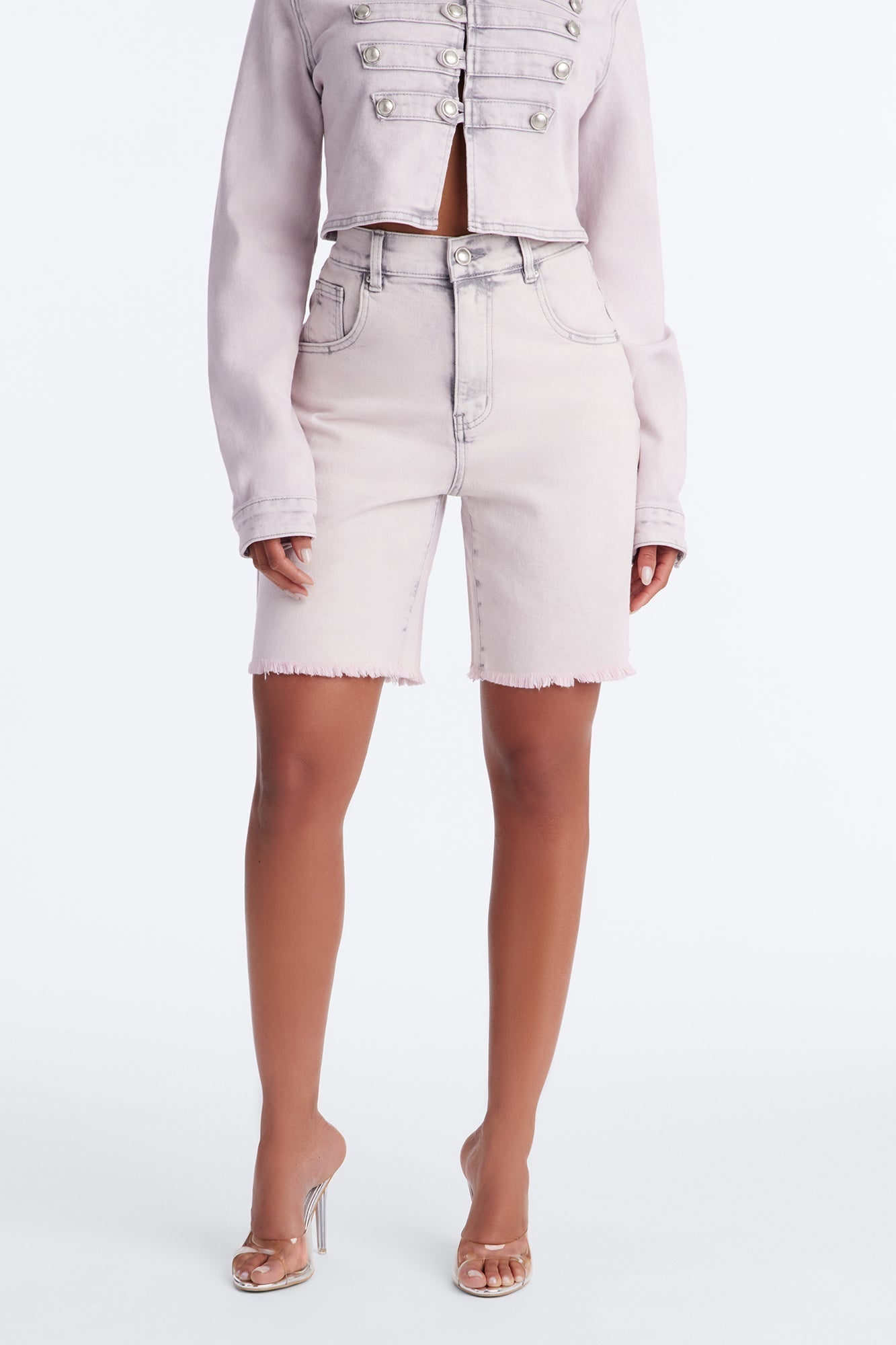 Pink Parade Denim Bermuda Shorts - Pink