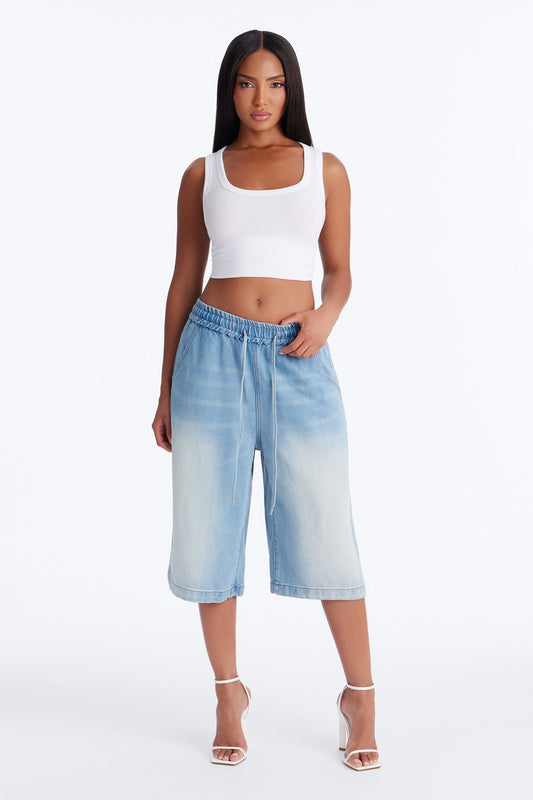 The Most Chill Tie Waist Denim Jorts - Vintage Wash