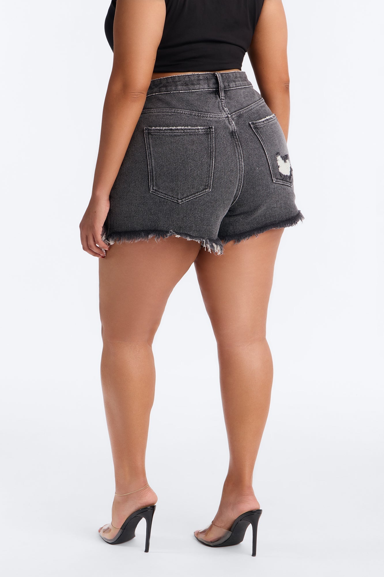 Indio Ripped High Rise Denim Shorts - Black Wash