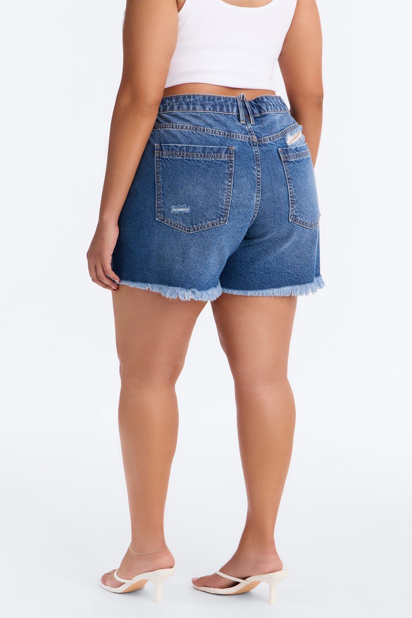 No Signal Ripped Denim Shorts - Medium Wash