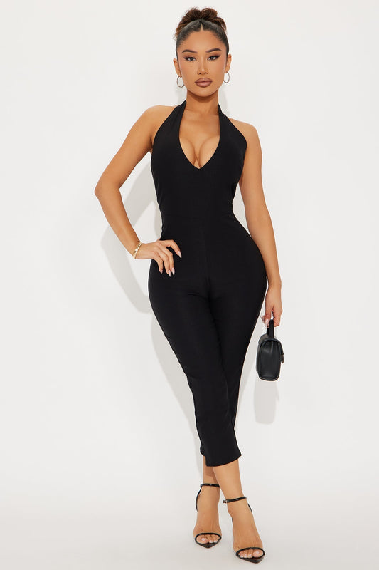 Crossed Your Mind Capri Jumpsuit - Black