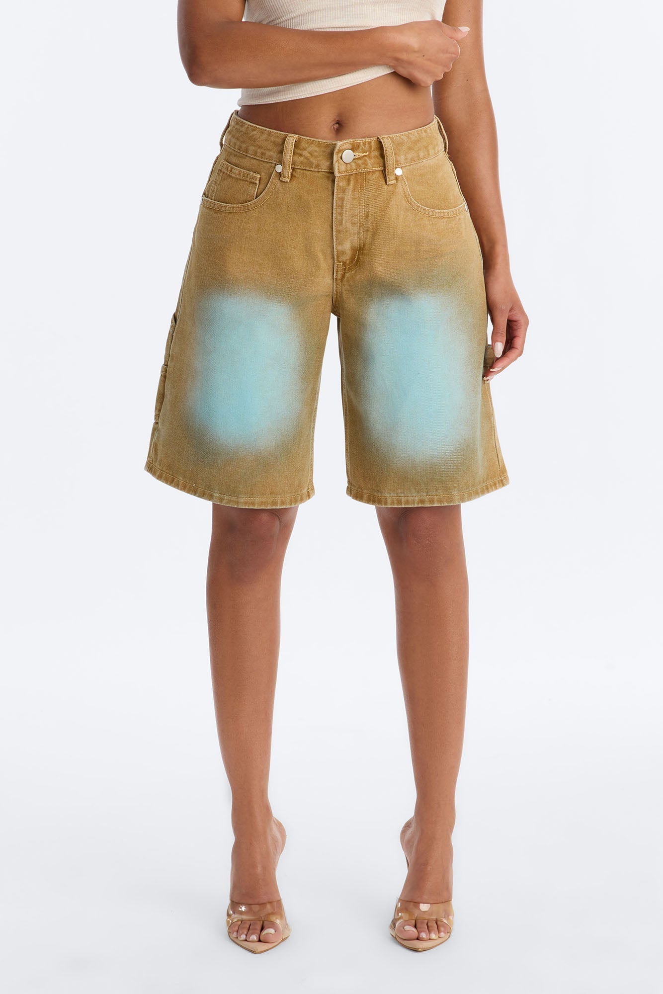 Caught The Blues Utility Denim Jorts - Khaki/combo