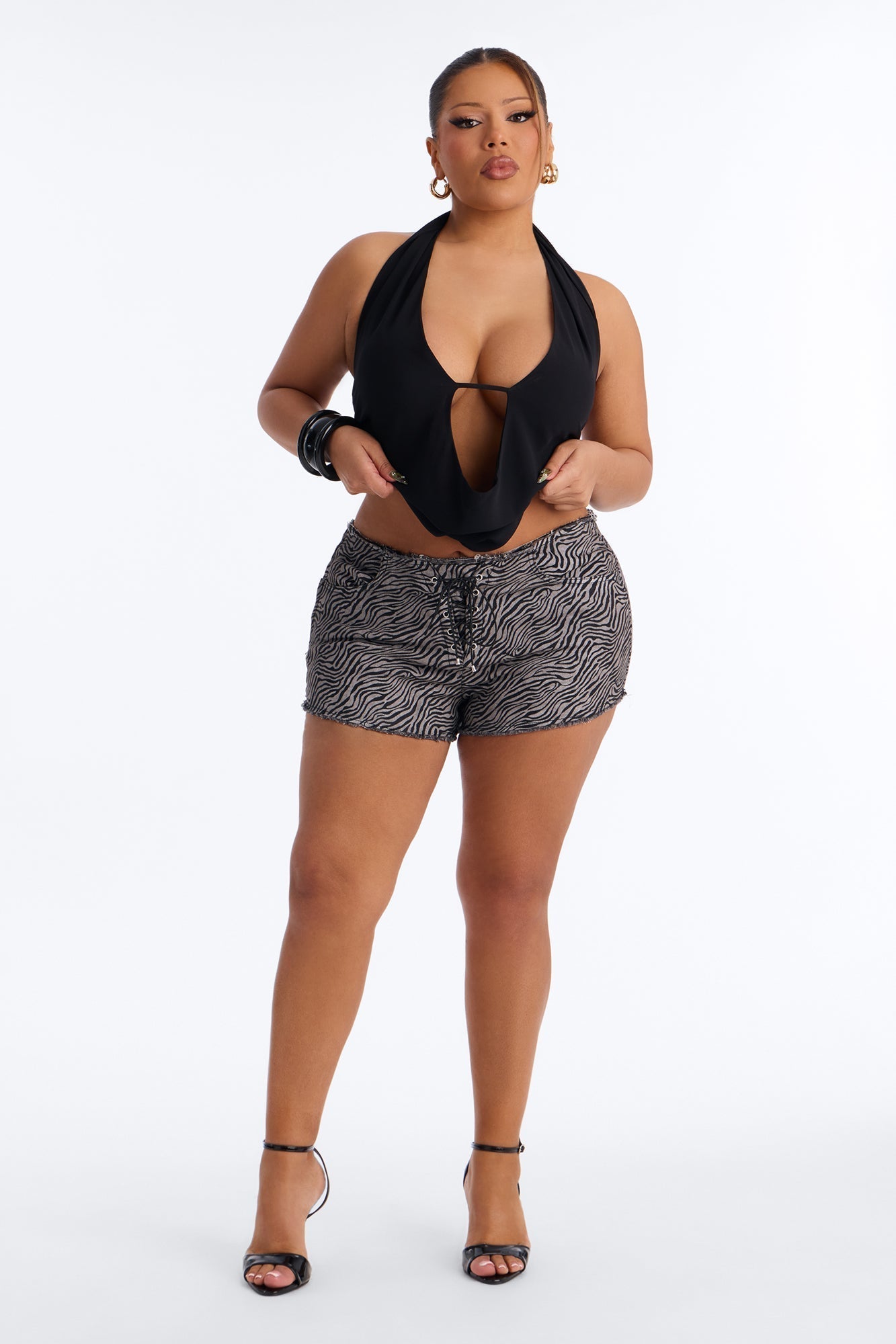Hard To Tame Low Rise Denim Shorts - Grey/combo