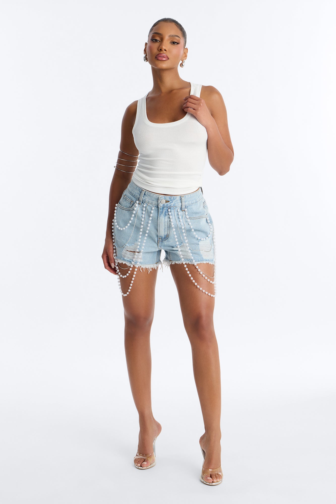 All Dressed Up Ripped Denim Shorts - Light Wash